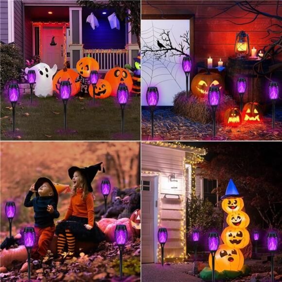 Halloween Decor, 10Pack Purple Outdoor Halloween Lights with Flickering Flame - Picture 2 of 7